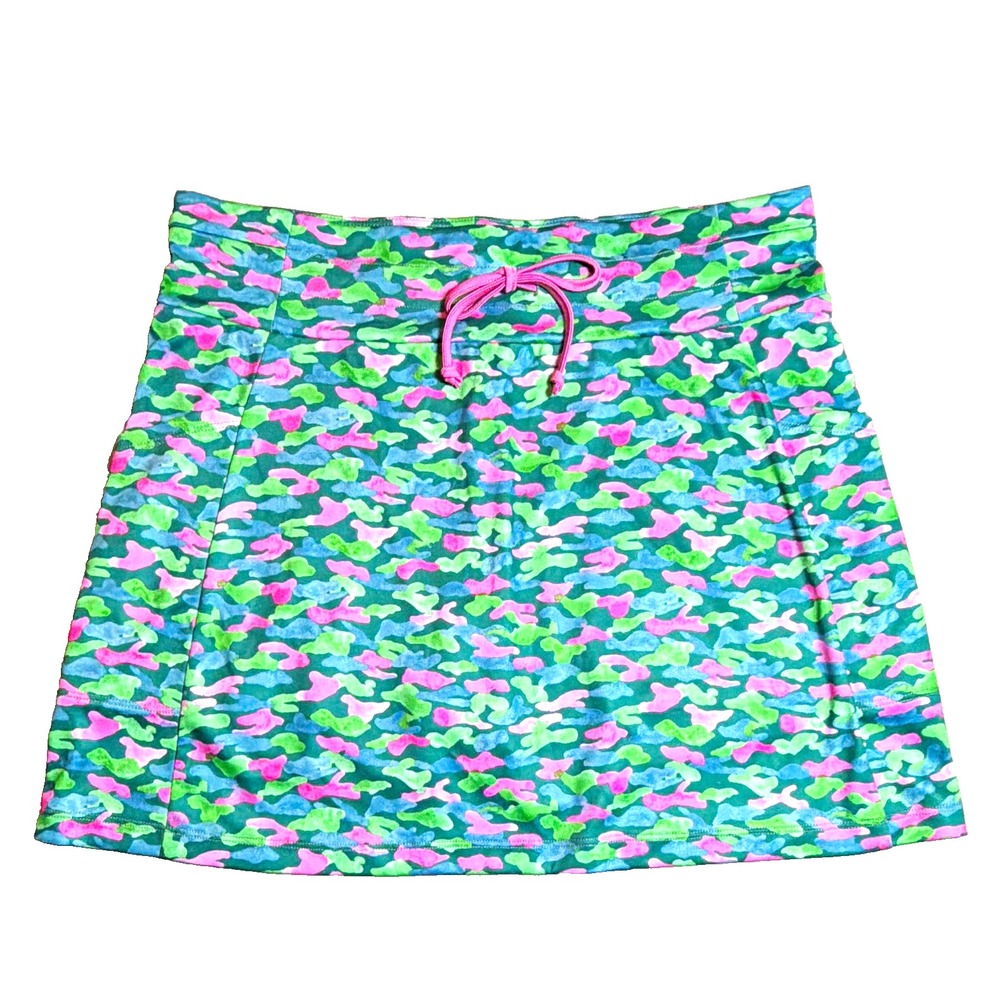 PGA Tour Women's Size M Golf Skort Green Pink Blue Camo Drawstring
